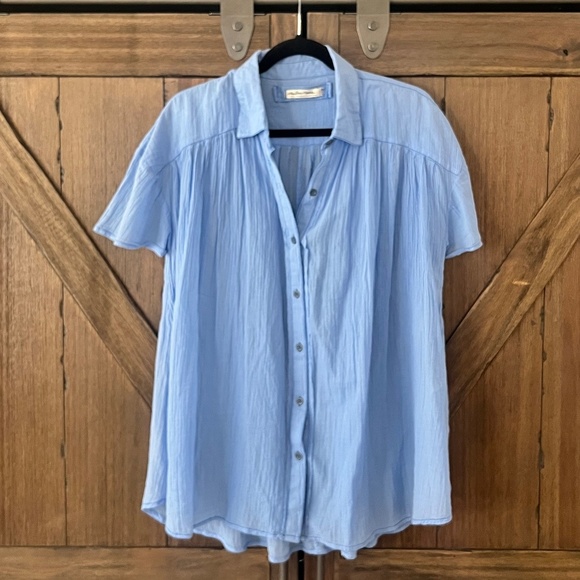 Free People We The Free Button Down Oversized Float Away Shirt Blue Size XS NWOT - Picture 3 of 9